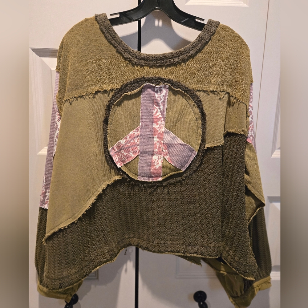 POL Clothing Patchwork Oversized Boho Top Size L